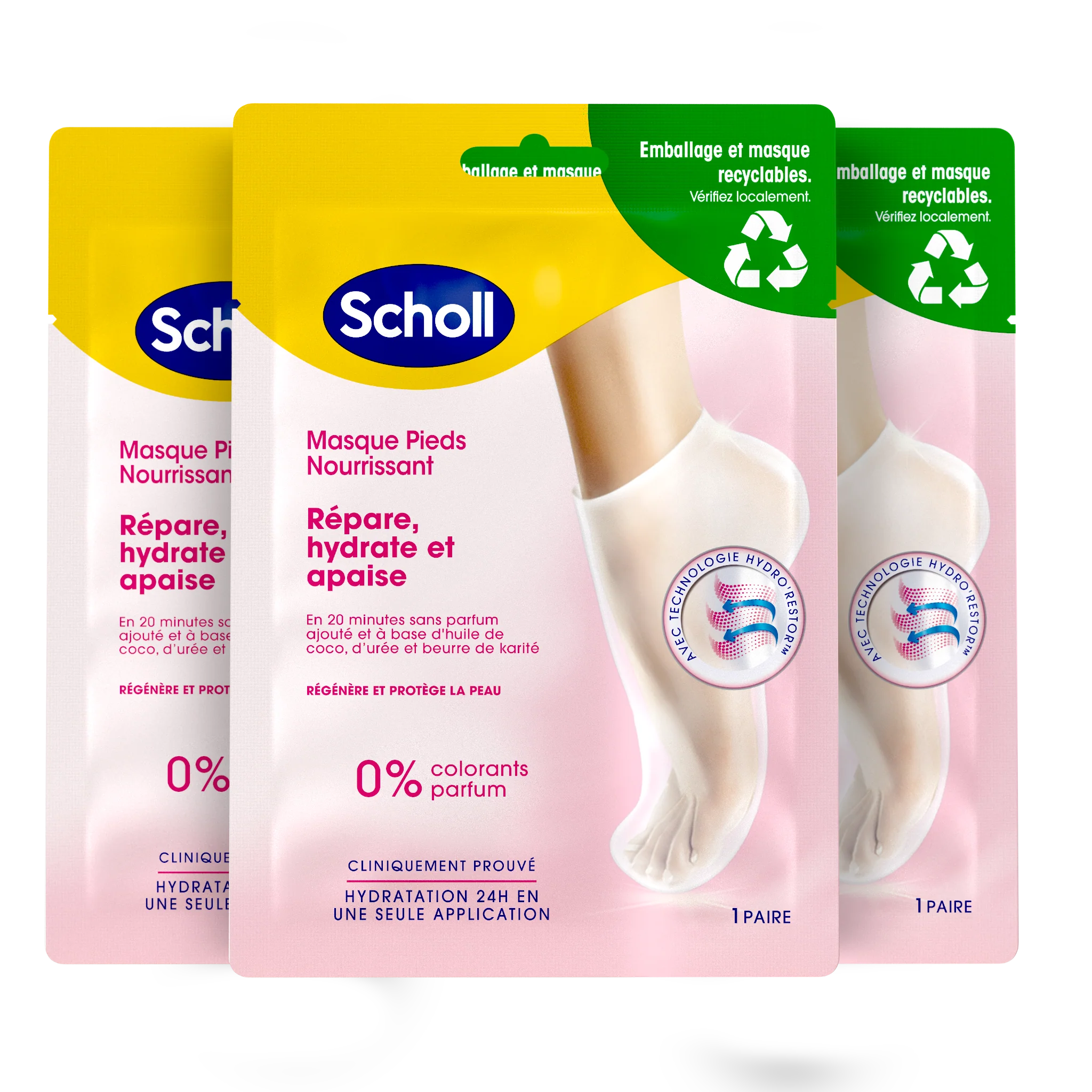 Lot de 3 Masques Pieds Secs - Soin des Pieds Très Hydratant - Huile de Noix de Coco